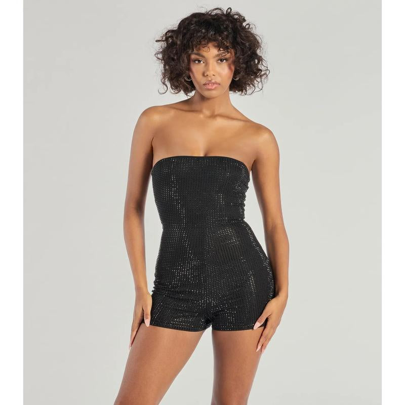 Popstar Diva Strapless Rhinestone Romper